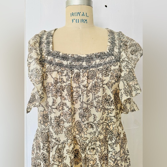 FREE PEOPLE BONITA MIDI DRESS FLORAL TEA COMBO BLUSH BEIGE BLACK L NWT - Picture 9 of 12